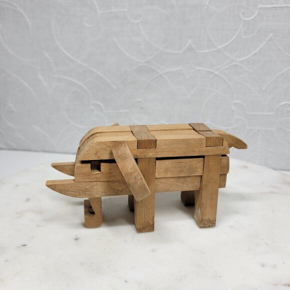 VTG Kumiki Wooden Elephant Interlocking 3D Puzzle Brain Teasers Japanese Signed - Picture 1 of 14